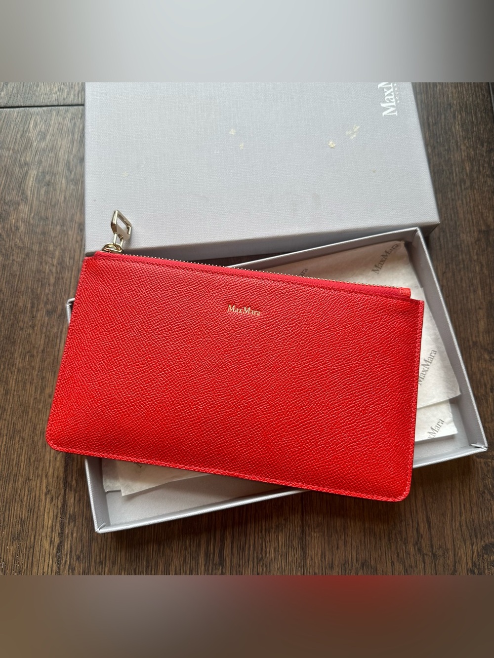 MaxMara Zipped Clutch Wallet Red Leather Logo